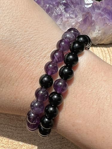 Bracelet couple améthyste 8mm pour apaiser le manque de la distance
