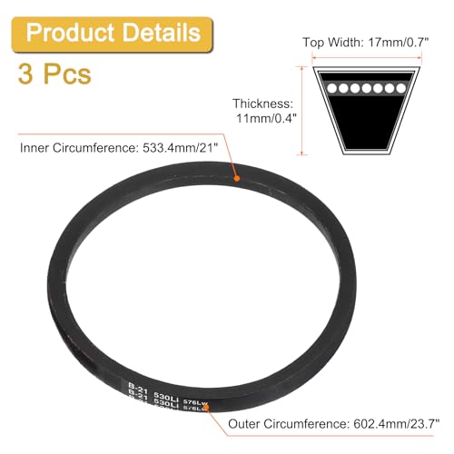 Image of uxcell 3 Pack B21 Classic V-Belt, 24 inch Outside Circumference, Black, Industrial Rubber V-Belt