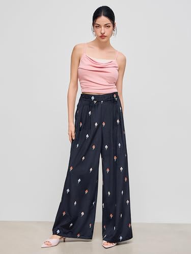 CIDER Corduroy Pants Women Floral Embroidery Mid Waist Wide Leg Trousers Long Casual Pants with Pockets4