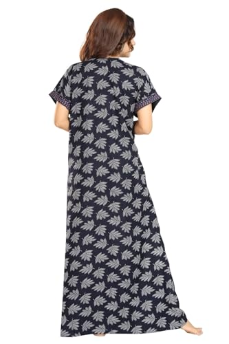Image of Fabme Women's Cotton Printed Long Maxi Night Gown Nighty Dress with Pocket & Embroidery on Neck and Sleeves