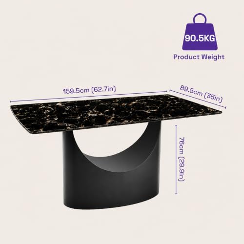 Image of Wakefit Taco Dining Table - Portoro Black - 6 Seater I Marble Finish I Vitrified Tile Top I Portoro Black