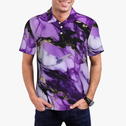 Polo imprimé marbre violet homme à manches courtes pour look décontracté