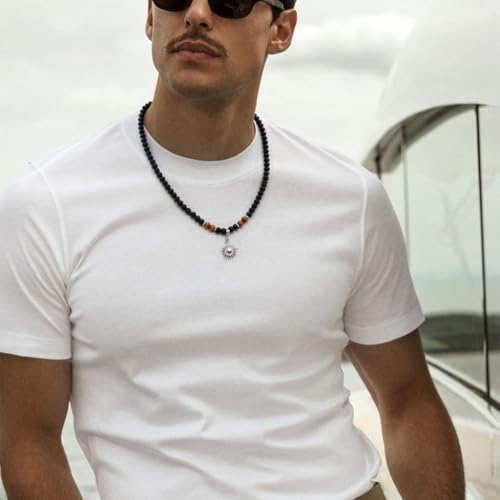 Mens necklace Natural Healing Black Obsidian Tigers Eye Beaded Sun Necklace Anniversary Birthday Gifts for Men Boyfriend3