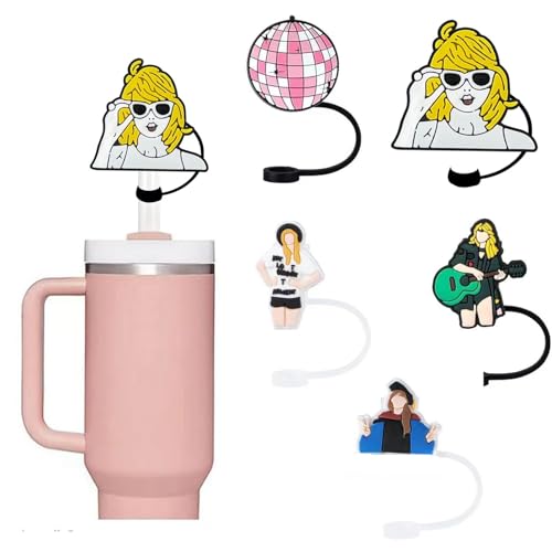 Silicone Music Straw Cover for Stanley Cup 30oz & 40oz 10mm 0.4in Covers Cap Tumbler Cup Accessories Cute Resuable Drinking Straw Toppers (5)