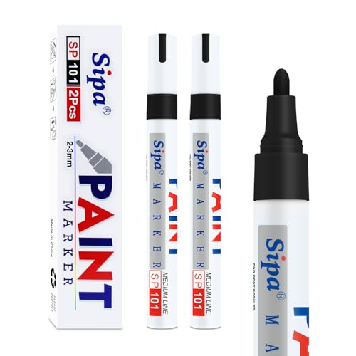 Sipa Black Paint Markers Pens, 2 Pack Oil Based Chisel Tip Permanent Paint Pens, Quick Drying & Waterproof Markers for Rocks Wood Metal Plastic Canvas Glass Shoes, Gifts for artists, kid