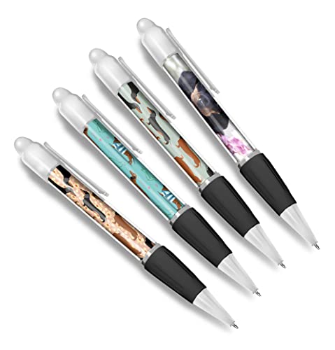 DV DESIGN Juego de 4 bolígrafos negros con diseño de perro salchicha con diseño de animales y mascotas, para niños, niñas, hombres y mujeres #79634