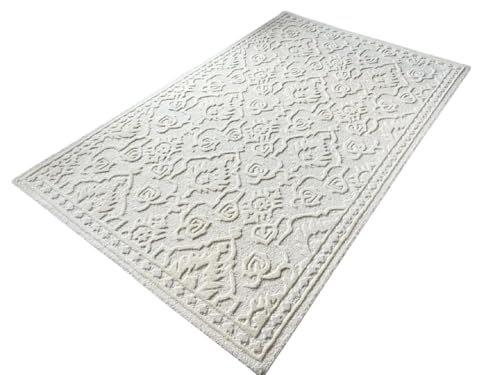 Image of Hand Tufted Modern Design Exported Collection High Low Pattern Wool Carpet for Living Room, Bedroom & Hall (Light Grey, 12 x 18 Feet)