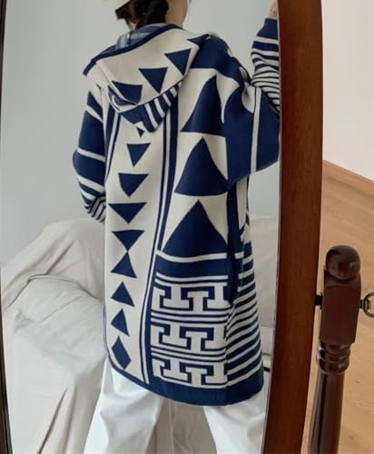 chouyatou Women Trendy Color Block Open Front Knit Oversized Hoodie Cardigan Tribal Aztec Sweater Jacket2