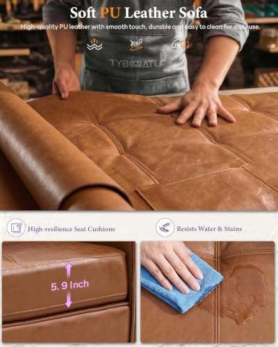 Image of TYBOATLE 65'' Brown Faux Leather Loveseat with USB, 2-Seater Sofa | Modern Tufted Design, Wide Arms, Comfy Seating, USB Charging Ports, Living Room, Office, Bedroom, Apartment, Small Spaces