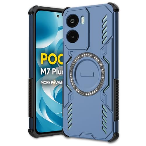 Image of AESTMO Back Case Cover for Poco M7 Plus 5G | Magnetic Case with Built-in Metal Ring | Compatible with MagSafe Accessories | Shockproof Hybrid (PC + TPU) (Blue)
