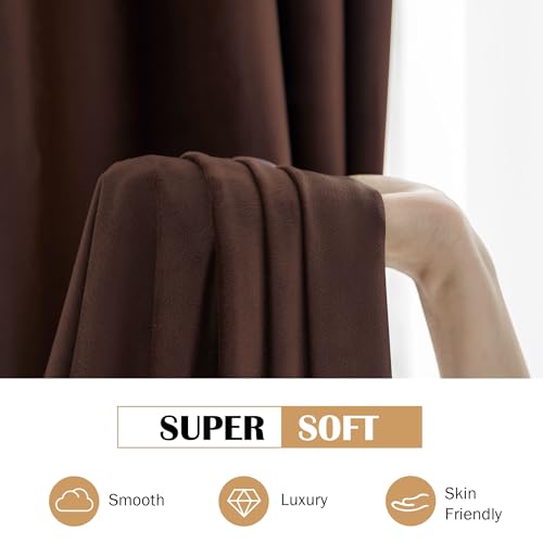 Image of Beauoop Coffee Brown Velvet Curtains 84 Inches Long 2 Panels for Bedroom Living Room Soft Luxury Room Darkening Thermal Insulated Soundproof Rod Pocket Window Treatments Drapes, 52X84 Set of 2