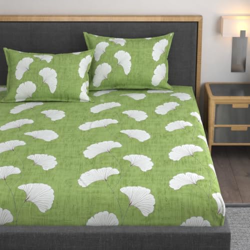 Image of Premium Heavy Cotton Elastic Fitted Bedsheets with 2 King Size Pillow Covers || Double Bed with All Around Elastic 350 TC || 60 x 78 x 8 Inch Queen Size Fitted || :- Green Jhaad