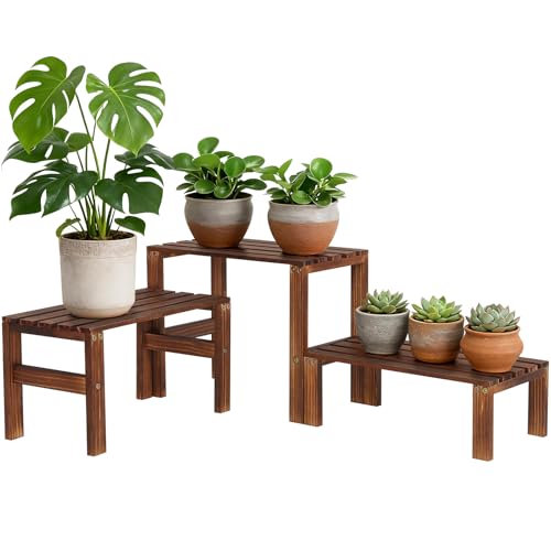 3 Tiered Wooden Plant Stand Shelf Indoor Outdoor,Corner Small Flower Pot Stand ,Rustic Narrow Low Short Plants Holder Rack for Tall Plants Succulent in Patio Livingroom Balcony Window Sill Table Desk