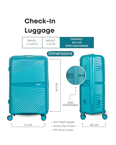Image of CRUISE Velocity 24 Inch Travel Trolley Bags | Hard Shell Expandable Suitcases with 8 Spinner Wheels | Cabin and Check-in Lightweight Luggage Bag | TSA Lock | Adjustable Handle (Set of 1)