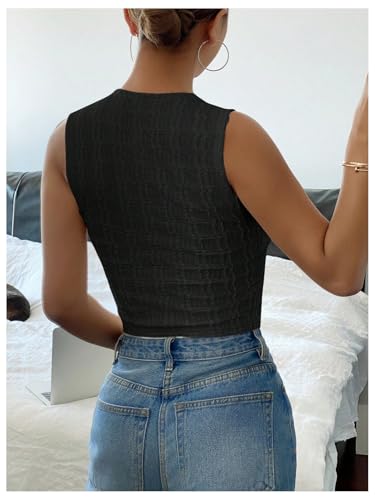 SweatyRocks Women's Sleeveless Button Down Crop Tops Textured V Neck Dressy Vest2