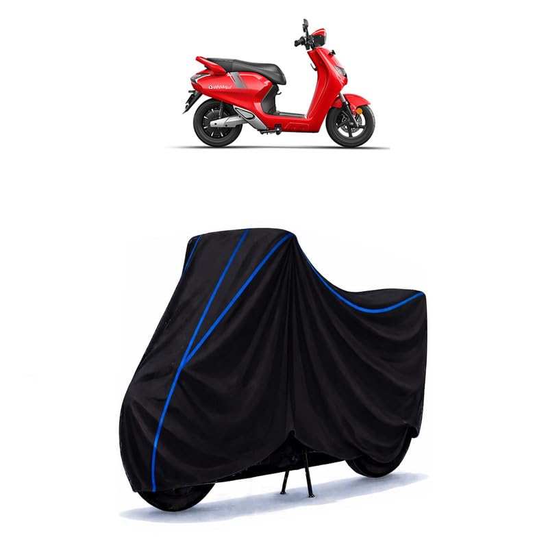 Image of Scooty Cover Water Resistant for Bounce Infinity E1 X | Universal Scooter & Bike Cover | Heavy Duty UV Dust, Rain & Scratch Protection | Elastic Fit All Weather Indoor Outdoor | Black with Blue Piping