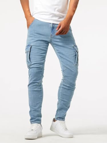 Men's Slim Fit Stretch Jeans Distressed Washed Stretch Denim Pants Classic Straight Leg Work Pants with Mulit Pockets3