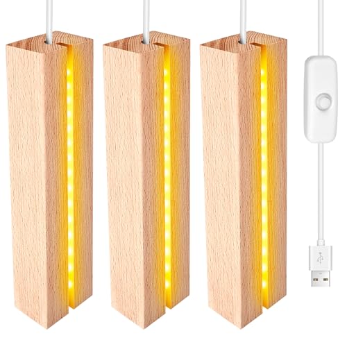 3 Piezas Base de Exhibición de Luces LED, Base de Madera con Luz Led, Soporte de Base Iluminada Rectangular con USB para Pantalla De Escritorio Bola De Cristal Vidrio Acrílica Resina, 20 cm de Largo