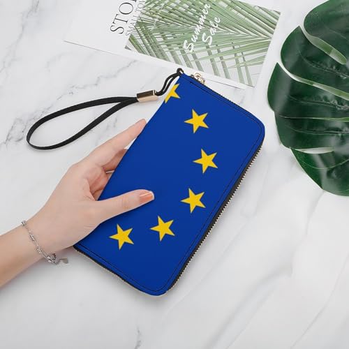 European Union Flag PU Leather Clutch Long Bifold Wallet, Coin Purse Credit Pass Case, Durable Card-Holder Money Storage for Women Men4