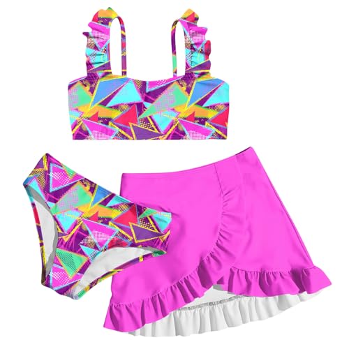 ALISISTER Girls Swimsuit Size 10-12 Bathing Suits 3 Piece Retro 80s 90s Bikini Sets with Cover Up Skirt Summer Beach Swimwear 11 Year Old