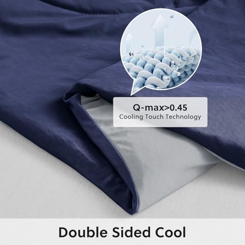 HOMFINE Cooling Comforter Twin Size, Dark Blue Summer Cooling Blanket for Hot Sleepers and Night Sweats, Japanese Double-Sided Cold Tech Fabric Q-Max 0.45, Soft Breathable Silky Smooth Lightweight
