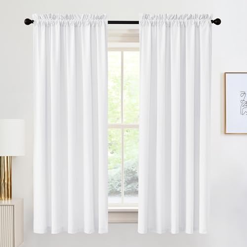 Image of RYB HOME 72 inches Velvet Curtains for Nursery, Rod Pocket Thermal Insulated Soft Silky Touch Window Treatment for Study Room Dorm, W 52 x L 84 inches, White, 2 Panels Set | Rod Pocket, Thermal Insulated, Soft Silky Touch, for Living Room & Office, White, W52 x L84, 2 Panels