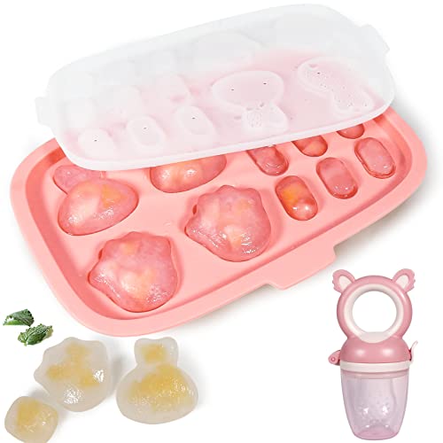Image of Baby Popsicle Molds with Baby Fruit Feeder, Peunitory Baby Food Freezer Tray Baby Fresh Food Pacifier Feeder Silicone Food Storage Containers Baby Food Feeder Breastmilk Popsicle Molds for Teething