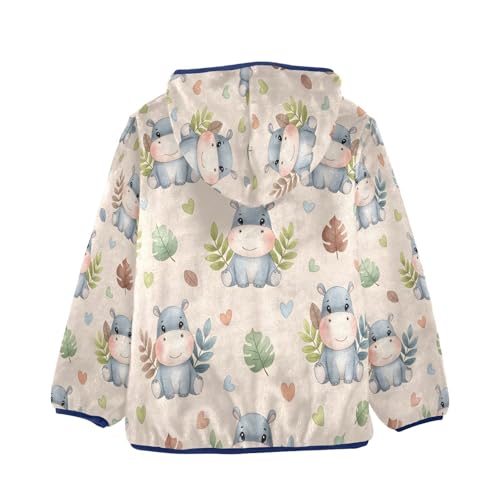 Cute Hippo Pattern with Leaves Toddler Fleece Jacket Girl Boys Hooded Fleece Jacket Coat Warm Outwear Zip-up 3-10T2