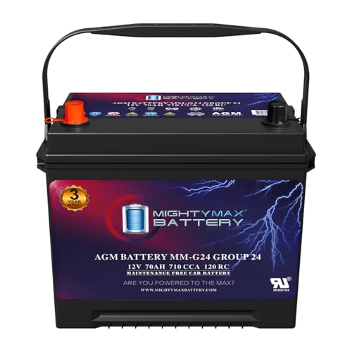 Mighty Max Battery MM-G24 Start and Stop Car BCI Group Size 24 12V 70Ah, 120RC, 710 CCA Rechargeable AGM Car battery
