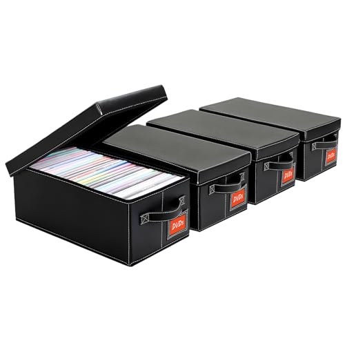 yoyobubu DVD Storage Box &ndash; Black Faux Leather DVD Case with Lid &ndash; DVD Shelf Organizer for...
