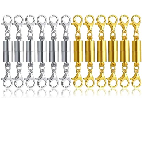 12 Pack Magnetic Necklace Clasps Gold & Silver Magnetic Jewelry Closures for Necklaces Bracelets & Fasteners Locking Magnetic Connectors for Jewelry Crafting