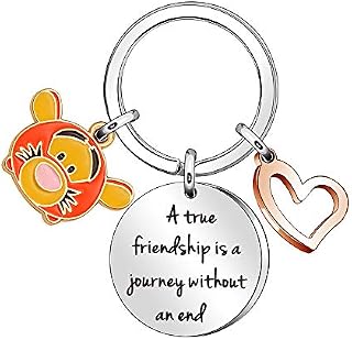LUXYSODE - A True Friendship is A Journey Without an End Keyring - Cute Friendship Keyring Gift for Daughter, Niece, Friend, Girls (Orange Tigger)