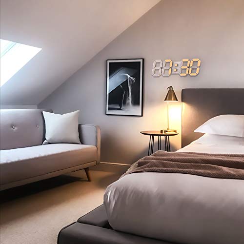 Covery 3D Wall Led Clock Alarm Clock 14.7 Inch Bigger Number Clock 12/24 Hr Time Display With Remote Control 30,000Hrs Led Life Temperature Corded Electric Include Power Cord And Not Power Head #TOP6