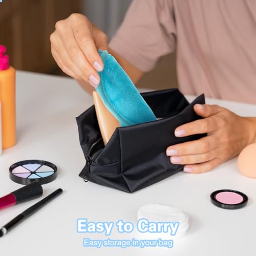 Amabro Makeup Remover Cloth, 4pcs Reusable Face Wash Cloths Washable Make up Facial Remover Pads Ultra Soft Microfiber Cleansing Towels, 15.7 x 6.69 in(Narcissus green, Blue, Pink, Dark purple) - Image 8