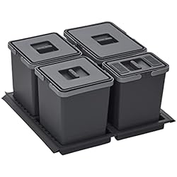 Cajon Para La Basura Cubo de basura SOTECH Draw 15+10+10+6L Sistema de Separación de Residuos con Tapa Sistema de Residuos para Ancho 60 cm