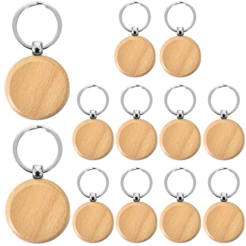 12 Stücke Schlüsselanhänger Holz, DIY Schlüsselring Holz, Personalisiert Naturholz Blanko Schlüsselbund Holzanhänger mit Ring für Bemalen Schlüssel Handtasche Geldbörse Geschenk (#2) Cover