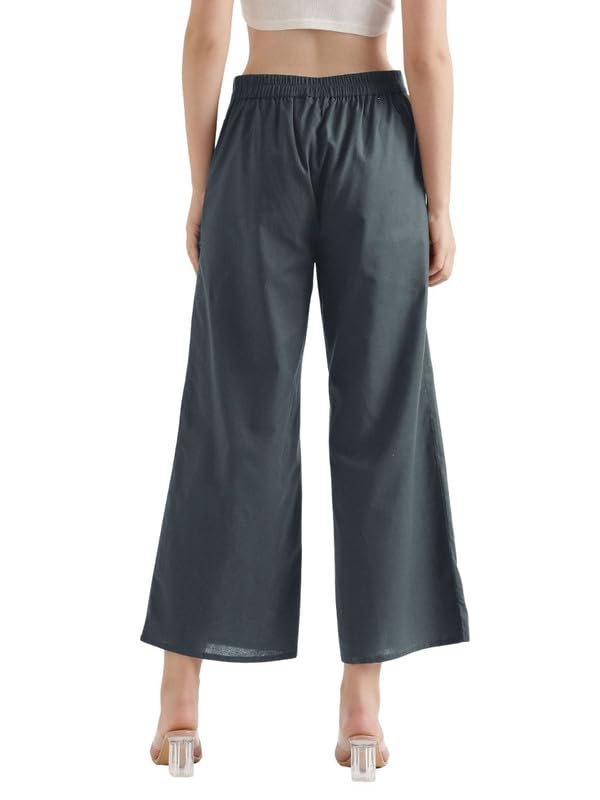 Image of SAADAA Women's Relaxed Fit Mid Rise Airy Linen Wide Leg Pants, High Waist Trousers for Formal, Casual & Office Wear