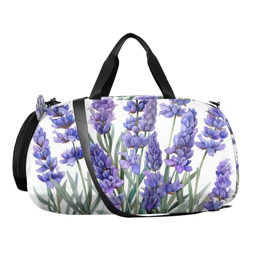 YETTASBIN Sport Travel Duffel Bag for Girls Boys, Lavender Large Waterproof Weekender Overnight Bag, Detachable Shoulder Strap Gym Bag with Shoe Compartment & Wet Pocket2