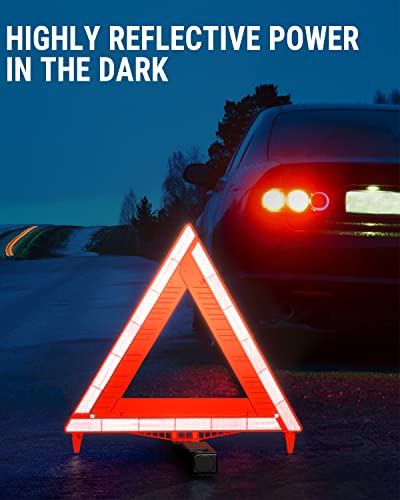 Powrun S1 3-Pack Safety Triangles DOT Approved, Foldable Warning Reflective Triangles with Carrying Case, Heavy Base Emergency Roadside Triangles for Vehicles Breakdown