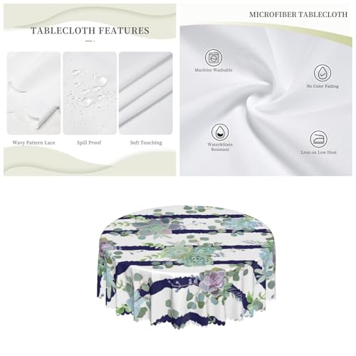 Nappe ronde rayée 150 cm en polyester imperméable pour table de cuisine