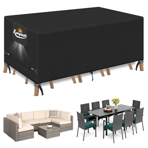 Funda Muebles Exterior Impermeable Tela Oxford 900D 213x132x74CM Funda Mesa Exterior Resistente al Vient Anti-UV Funda Protectora Muebles Jardin con Salidas de Aire Negro