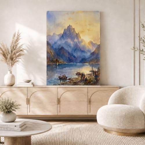 Posters de lienzo de paisajes modernos cuadro de acuarela amarillo y azul 60x80