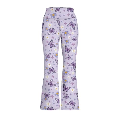Image of Girls Leggings Floral Print High-Waisted Flared Pants 5-14 Years
