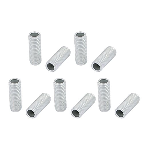 Image of uxcell Lamp Pipe Nipple, M8 Thread 20mm Length Hollow Lamps Repair Part Hardware for Lamp Lights, Zinc Plated Silver Tone, Pack of 10