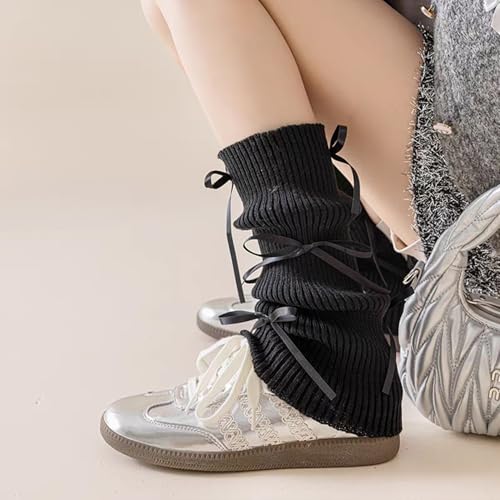 Image of Leg warmers Y2k Wind with bow lace-up knit Harajuku Kawaii leg warmers accessories 80's vintage high leg socks