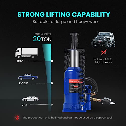 Specstar Pneumatic Air Hydraulic Bottle Jack With Manual Hand Pump 20 Ton Auto Truck Travel Trailer Repair Lift Blue With Car Service Ramps Low Profile Plastic Pack Of 4 #TOP3