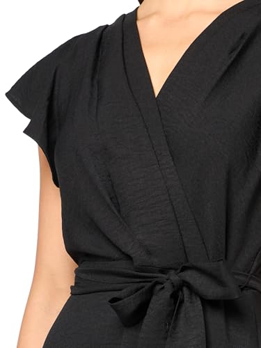 DKNY Women's Flutter Sleeve Tie Fit and Flare Midi Dress3