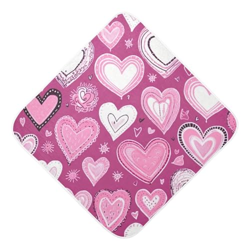 PaChyLuu Valentine Heart Pink Baby Hooded Towel Soft Cotton Baby Towels Ultra Absorbent Bath Towel for Babies Boys Girls, 30x30 Inch