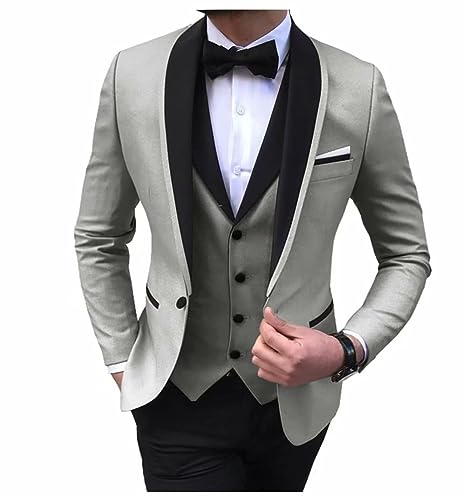 Mens 3-Piece Suit Shawl Lapel One Button Tuxedo Slim Fit Premium Dinner Jacket Vest Pants2