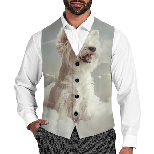 Terrier Dog-Angels Men's Suit Vest Waistcoat Vests Formal Dress with 2 Pockets for Business Casual Tuxedo